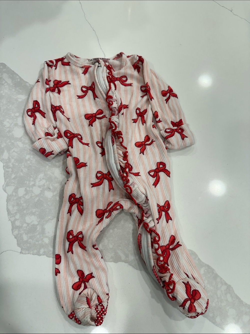 Caden Lane Red Bow Holiday Print Footed One-Piece